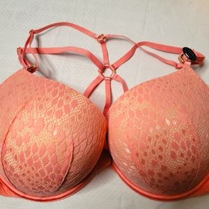 Victoria's Secret Bombshell Lace Cage Back, Front Closure Bra Pink 38DD